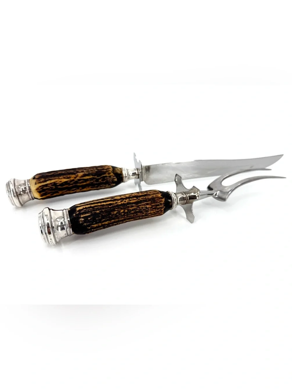 Vintage Stag Handle 12 piece knife and carving set Sterling silver Sheffield
